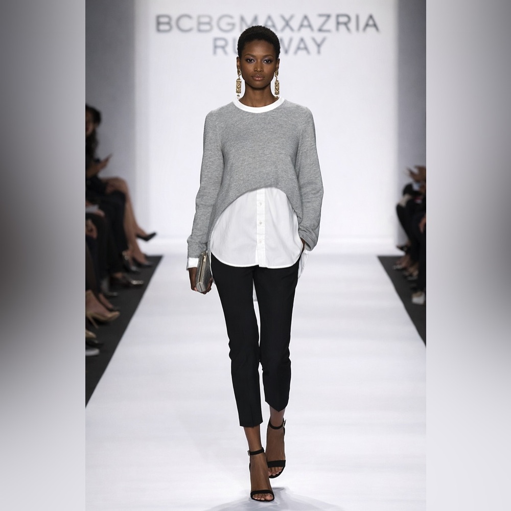 BCBGMAXAZRIA “Tauriel” Layered Sweatshirt – Gray/White